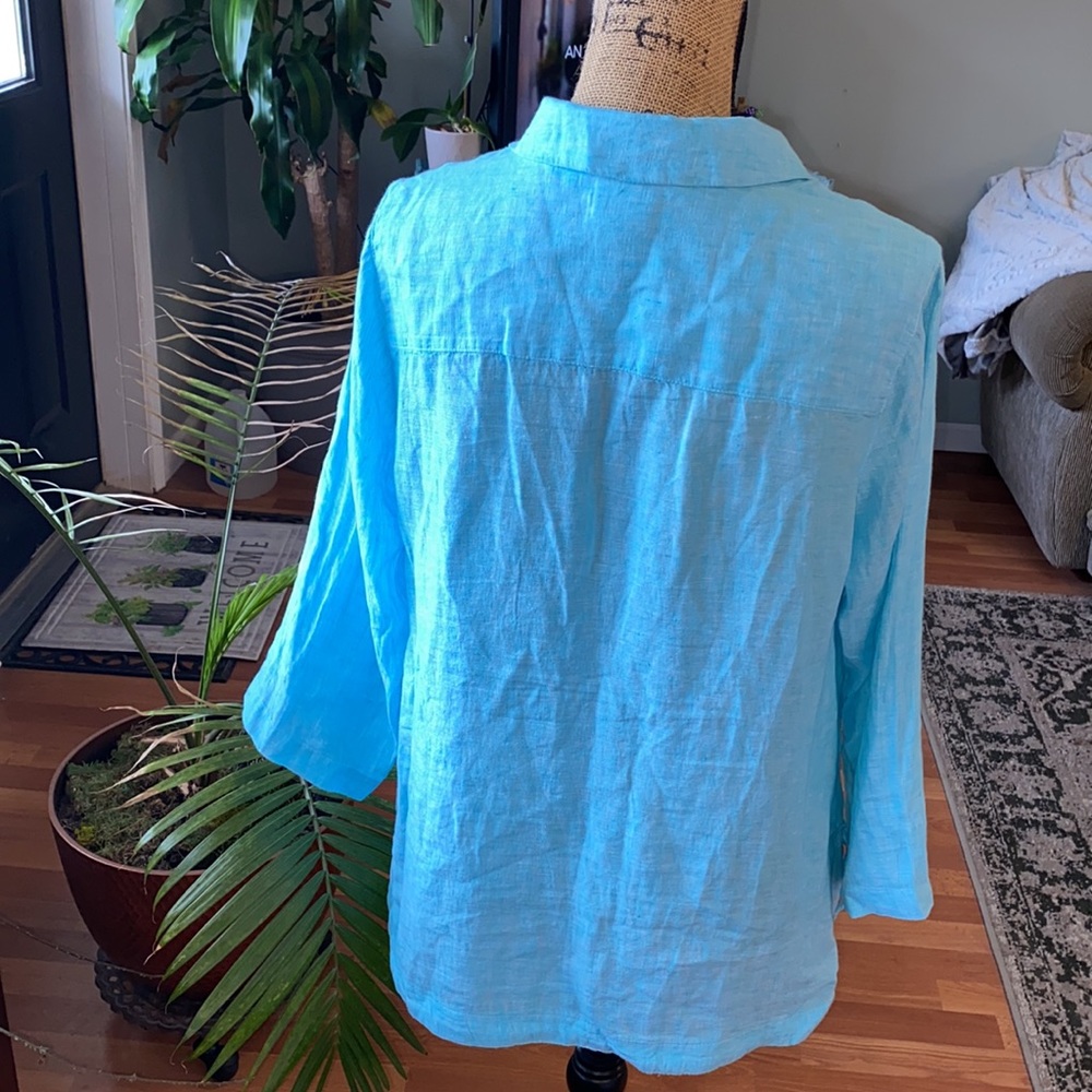 Sigrid Olsen Turquoise Linen Top - image 3